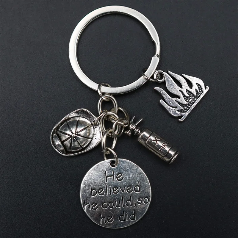1pc Antique Silver He Believe He Could So he Did Charm Ruthless Fire & Fireman Hat & Fire Extinguisher keychain DIY key Chain
1pc Antique Silver He Believe He Could So he Did Charm Ruthless Fire & Fireman Hat & Fire Extinguisher keychain DIY key Chain