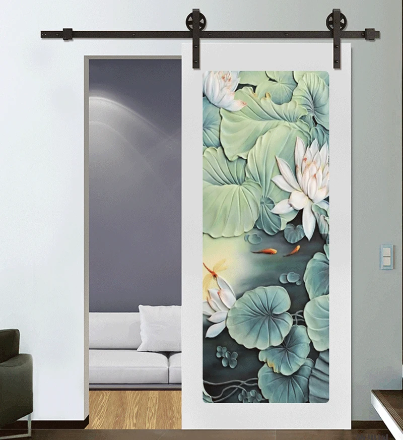 5-10FT Single Barn Door Wood Hardware Rustic Black Classic Sliding Barn Wood Door Roller Sliding Track Kits Sliding Door System