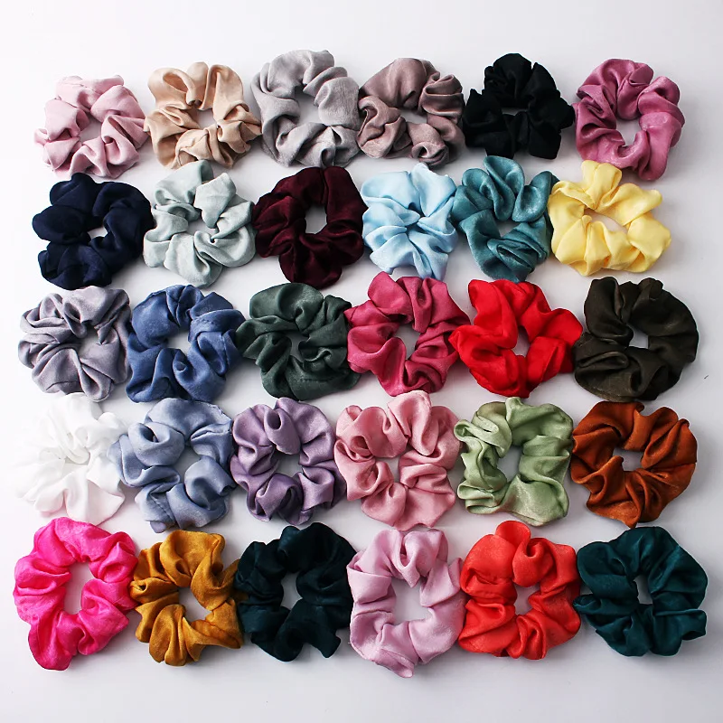 

1 PC Satin Solid Hair Scrunchies Women Elastic Hair Bands Stretchy Scrunchie Girls Headwear Silky Loop Ponytail Holder 30 Colors