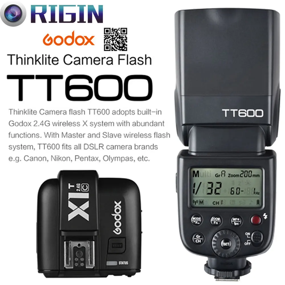 Godox TT600/TT600S GN60 HSS 1/8000s Speedlite with 2.4G Wireless X System+X1T-C/X1T-N/X1T-S Kit For Canon/Nikon/Sony
Godox TT600/TT600S GN60 HSS 1/8000s Speedlite with 2.4G Wireless X System+X1T-C/X1T-N/X1T-S Kit For Canon/Nikon/Sony