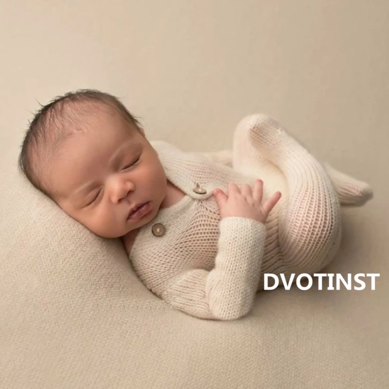 

Dvotinst Newborn Photography Props for Baby Crochet Knit White Outfits Clothes Rompers Fotografia Accessories Studio Photo Prop