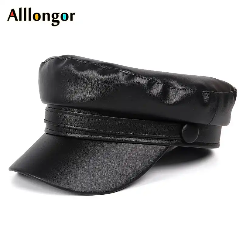 black leather military hat