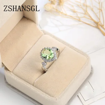 

Oval Light Green CZ Wedding Rings for Women 925 Silver Micro Paved 2.0ct AAA Zircon Engagement Rings female anel bague femme