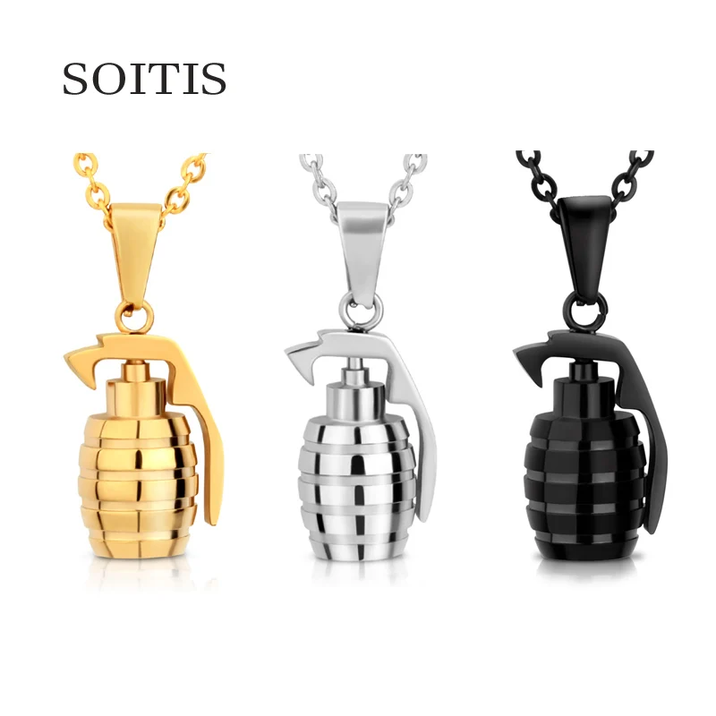 

SOITIS Stainless Steel Chain Hiphop Hand Grenades Pendant Necklace Charms Men Fashion Jewelry Bombs Pendant Trendy Party