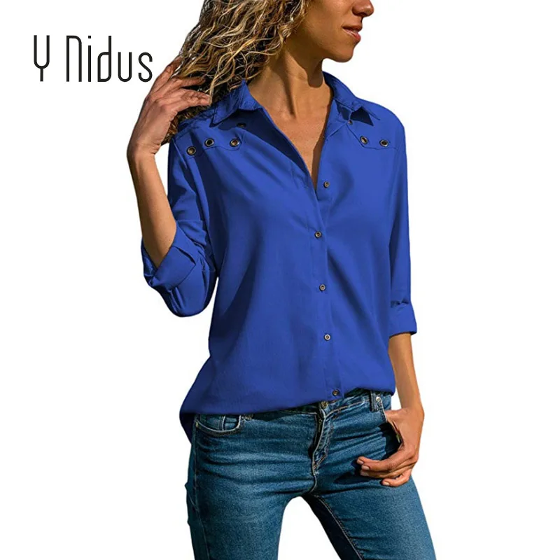 Women's Shirt Chiffon Blouse 2018 V-Neck Cuffed Long Sleeve Button Down Shirt Hollow Out Blouse Soild Tops Blusas Feminina S-5XL
Women's Shirt Chiffon Blouse 2018 V-Neck Cuffed Long Sleeve Button Down Shirt Hollow Out Blouse Soild Tops Blusas Feminina S-5XL