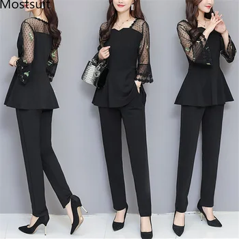 Spring Summer Black Two Piece Sets Women Embroidery Plus Size Flare Sleeve Tops And Pants Sets Suits Office Elegant Women' Sets
Spring Summer Black Two Piece Sets Women Embroidery Plus Size Flare Sleeve Tops And Pants Sets Suits Office Elegant Women' Sets