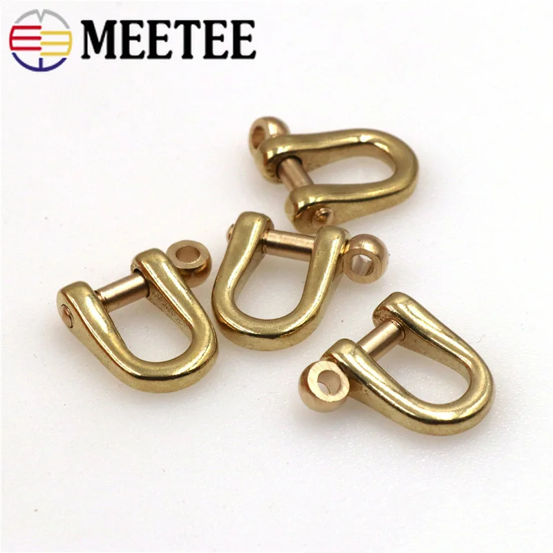 

4Pcs 6mm Solid Brass Carabiner Shackle Key Ring Chain D Ring Hook Clasp Belt Strap Horseshoe Buckles Fastener DIY Leather Craft
