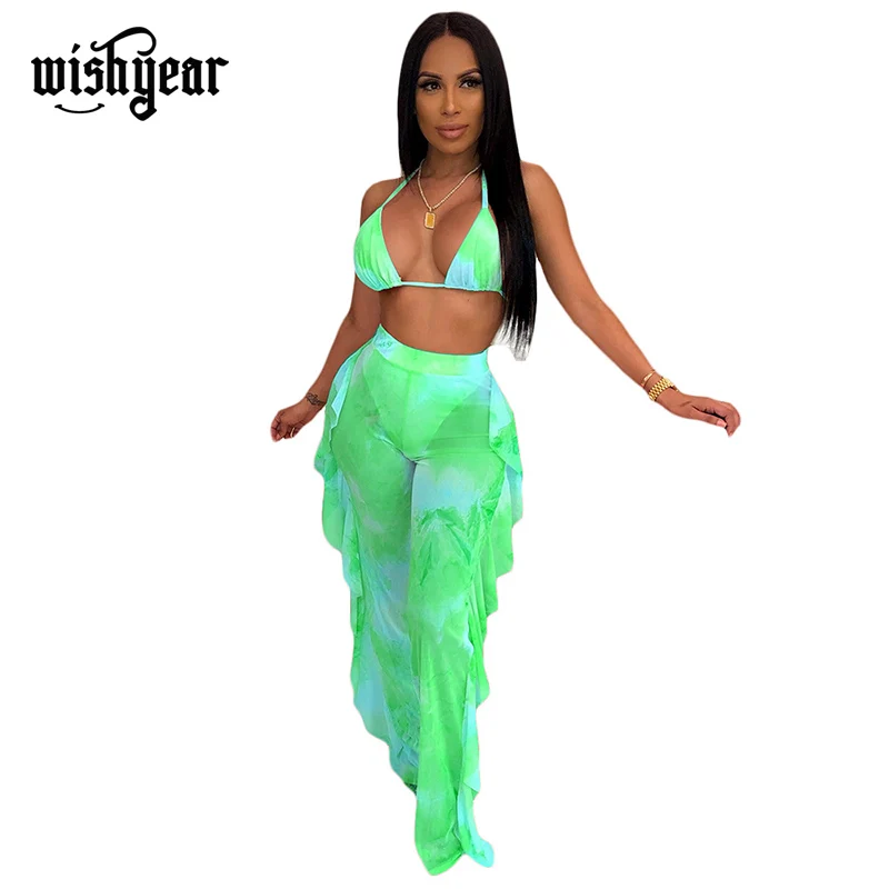 Tie Dye Print Mesh Woman Two Piece Set Summer Women Sexy Bra Halter Crop Top Ruffle with Panties Wide Leg Pants Clubwear Outfits
Tie Dye Print Mesh Woman Two Piece Set Summer Women Sexy Bra Halter Crop Top Ruffle with Panties Wide Leg Pants Clubwear Outfits