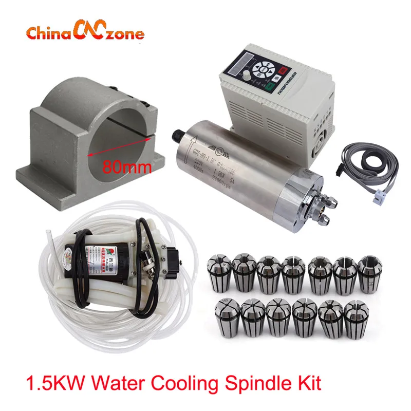 CNC Water Cooled Spindle Kit 1.5KW CNC Milling Spindle Motor + 1.5KW VFD + 80mm clamp + water pump/pipe +ER20 for CNC Router
CNC Water Cooled Spindle Kit 1.5KW CNC Milling Spindle Motor + 1.5KW VFD + 80mm clamp + water pump/pipe +ER20 for CNC Router