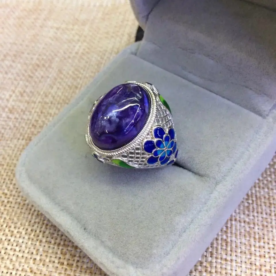S925 Sterling Silver Retro Thai Silver Inlaid Natural Charoite Cloisonne Flower Open Ended Women Ring
S925 Sterling Silver Retro Thai Silver Inlaid Natural Charoite Cloisonne Flower Open Ended Women Ring