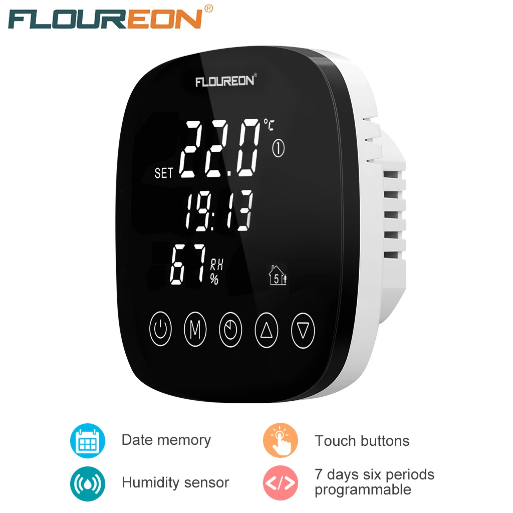 FLOUREON Digital Thermostat for Home Heating Touch Screen Accurate Temperature Control with Humidity Sensor Smart Home Design
FLOUREON Digital Thermostat for Home Heating Touch Screen Accurate Temperature Control with Humidity Sensor Smart Home Design