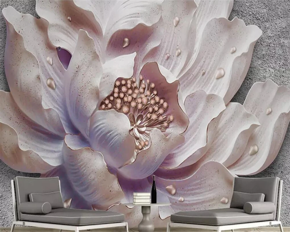 

Индивидуальные обои с трехмерным тиснением пион ювелирные изделия цветок диван фон для телевизора украшение стены 3d обои