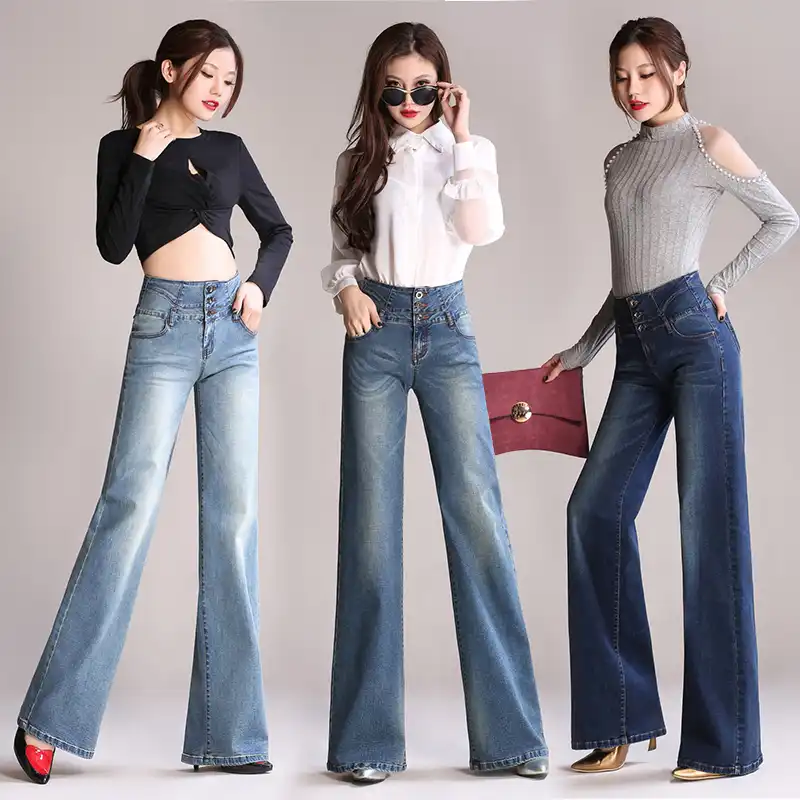 denim wide leg high rise pants