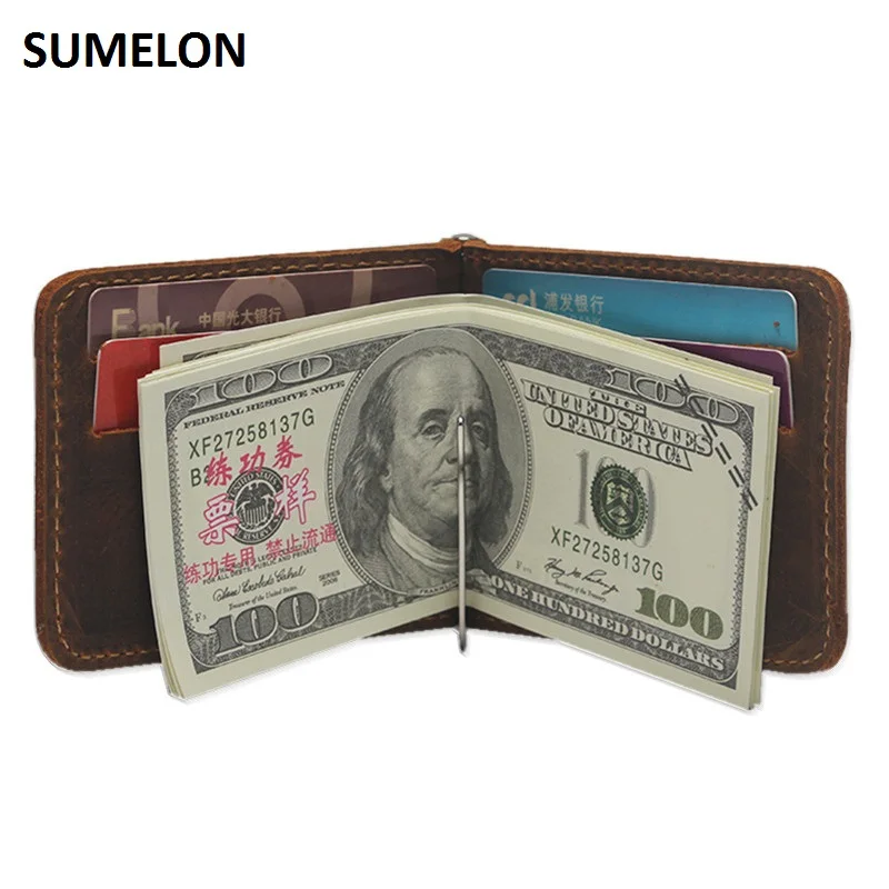 Fashion New Men Money Clips Crazy Horse Genuine Leather 2 Folded Open Clamp For Money Vintage Mini Wallet With Card ID Case
Fashion New Men Money Clips Crazy Horse Genuine Leather 2 Folded Open Clamp For Money Vintage Mini Wallet With Card ID Case