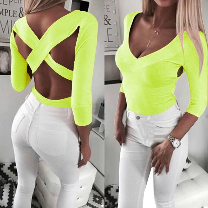 New Summer Neon Color T Shirt Women Sexy Hollow Out Backless Criss Cross V-neck Tshirt Fashion Tops Tee Femme Plus Size SJ1755V
New Summer Neon Color T Shirt Women Sexy Hollow Out Backless Criss Cross V-neck Tshirt Fashion Tops Tee Femme Plus Size SJ1755V