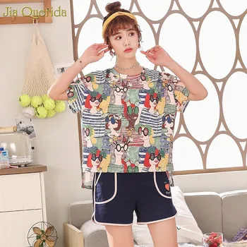 Korean Style Loose Size Free Style Women Pyajama 100% Cotton Graffiti Summer Short Sleeves Pants Pj Set Women 2019 Chic Pyjamas
Korean Style Loose Size Free Style Women Pyajama 100% Cotton Graffiti Summer Short Sleeves Pants Pj Set Women 2019 Chic Pyjamas