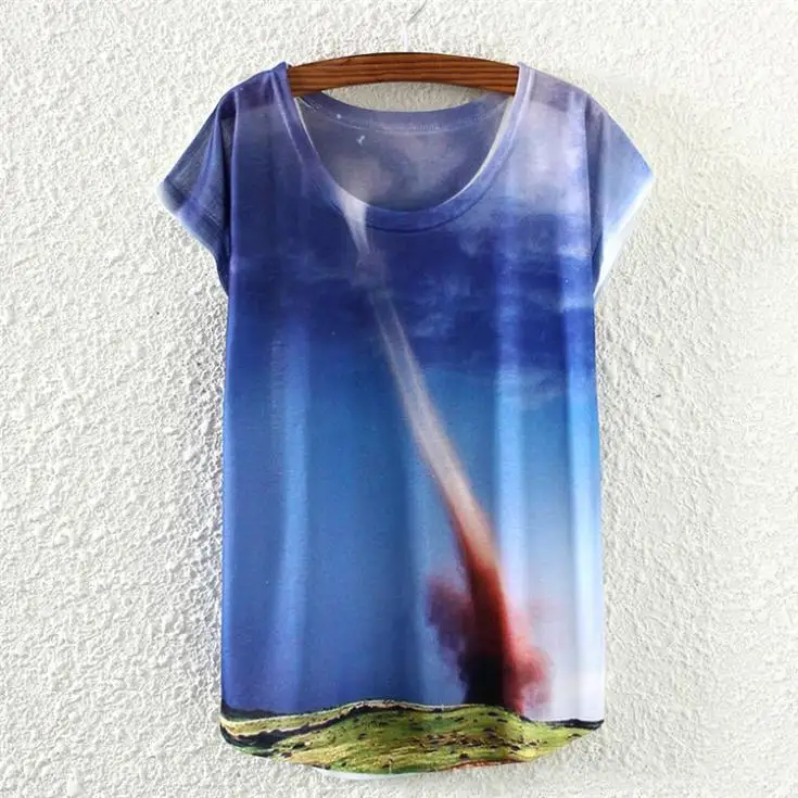 3D футболки с принтом урагана Женская мода 2015 летняя футболка коротким рукавом