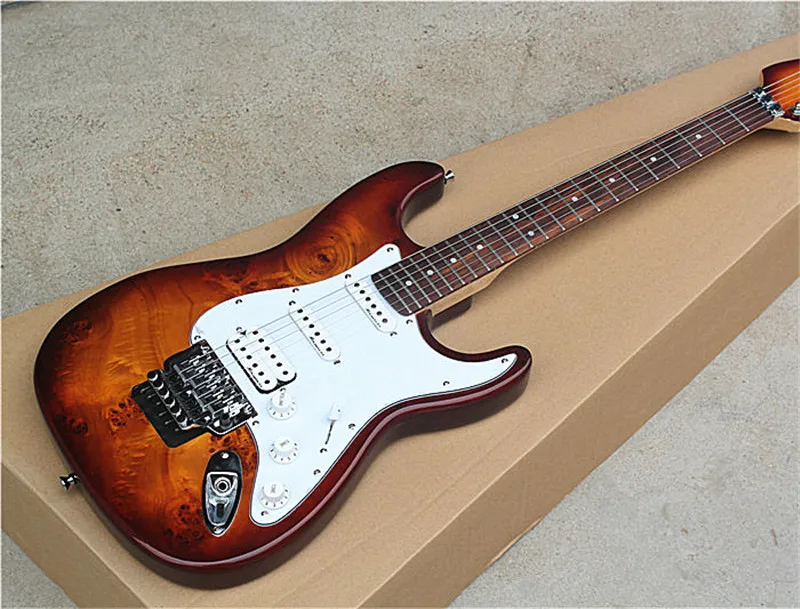Custom Tobacco Sunburst Electric Guitar with White Pickguard,Reverse Headstock,SSH Pickups,Tremolo,can provide customization.
Custom Tobacco Sunburst Electric Guitar with White Pickguard,Reverse Headstock,SSH Pickups,Tremolo,can provide customization.