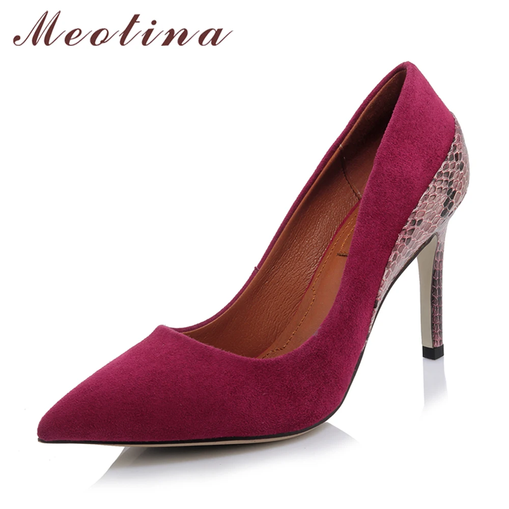 Image Meotina Shoes Women Pumps Brand Design High Heels Suede Leather Shoes Grace Party Shoes Pointed Toe Stiletto Footwear Red Black