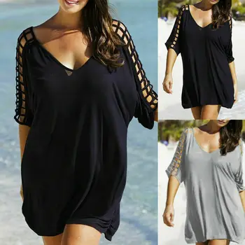 Sexy Women Plus Size Beachwear Bikini Cover Up Kaftan Solid T-Shirt Blouse Mini Beach Dress Black swimsuit Tops Bandage Closed
Sexy Women Plus Size Beachwear Bikini Cover Up Kaftan Solid T-Shirt Blouse Mini Beach Dress Black swimsuit Tops Bandage Closed