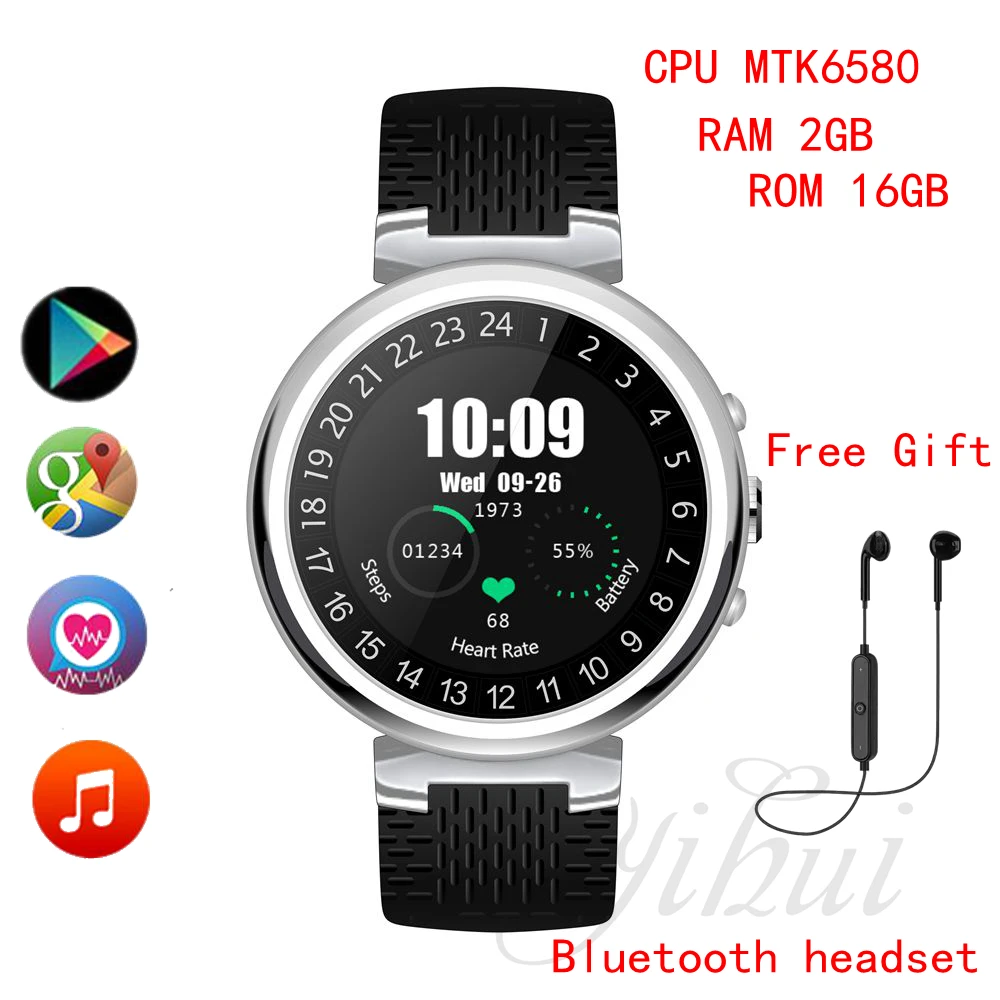 I6Pro Смарт-часы 1 3 &quot360*360 Android 5.1OS MTK6580 2 GB/16 GB Поддержка сердечного ритма 3g Wi-Fi Google Play