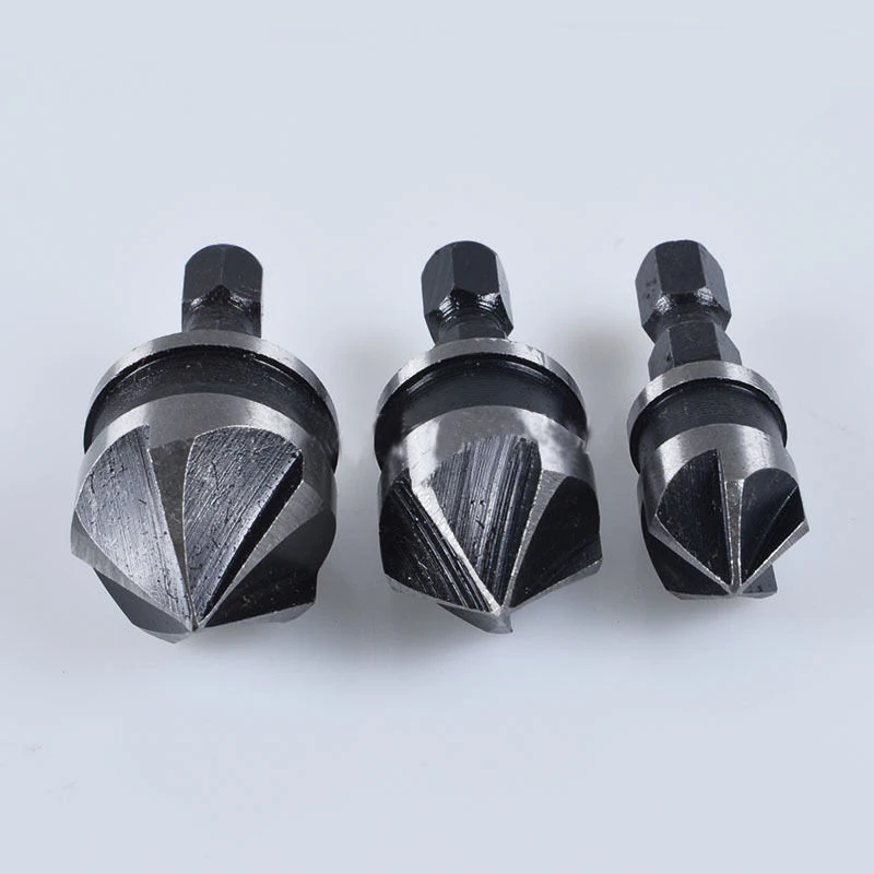 3pcs 5 Flute Countersink Drill Bit Set 90 Degree Chamfering Cutter Mayitr For Wood Metal 12/16/19mm