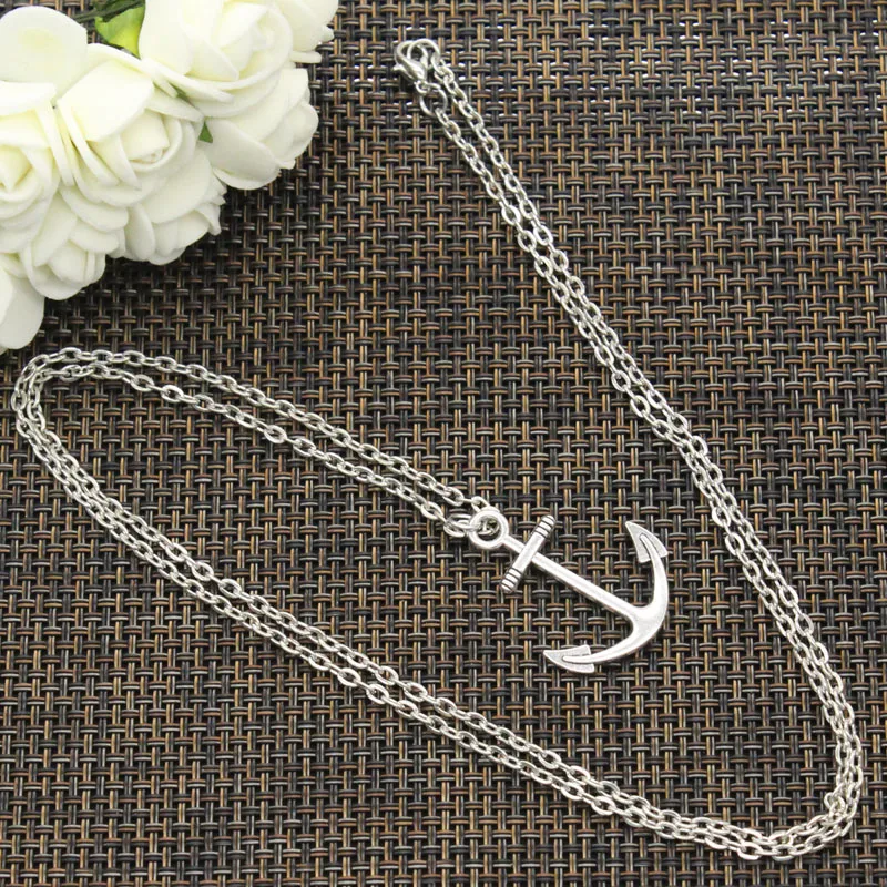 

New Fashion Necklace anchor sea 31x25mm Silver Pendants Short Long Women Men Colar Gift Jewelry Choker