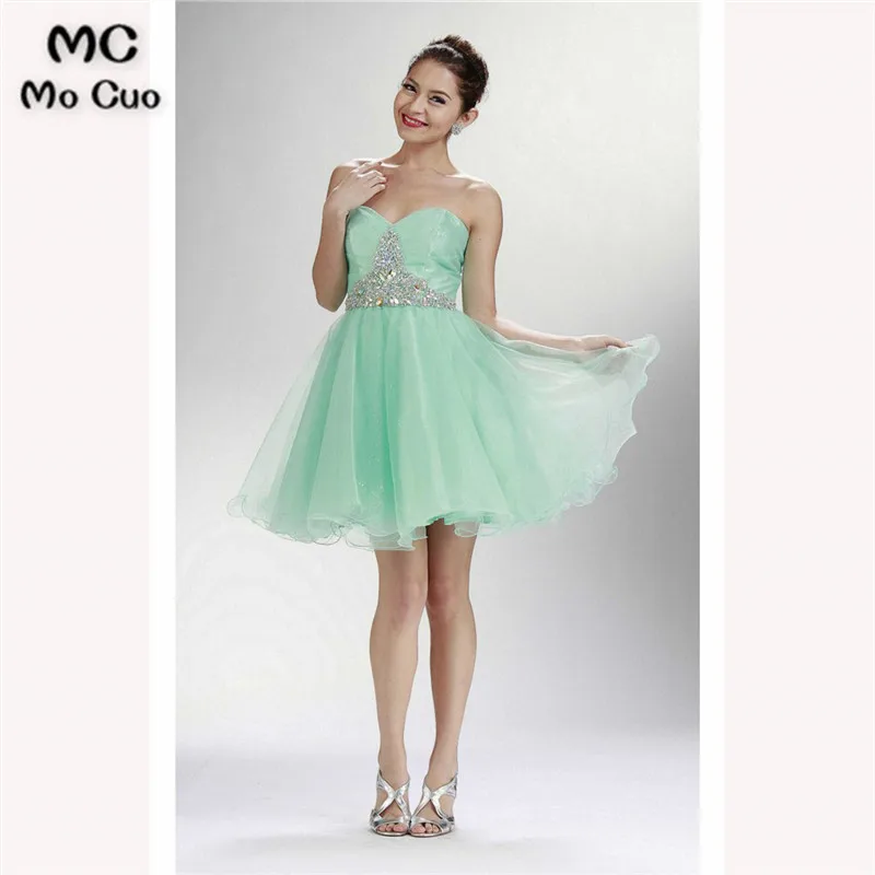 Ball Gown Sweetheart Short Mint Green Tulle Beaded Cocktail Prom Dress33