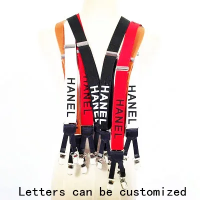 

3 Color Width English Alphabet Suspenders Elasticity Leather Stitching 6 Clip For Women Men Fashion Brace Clothing Accessories