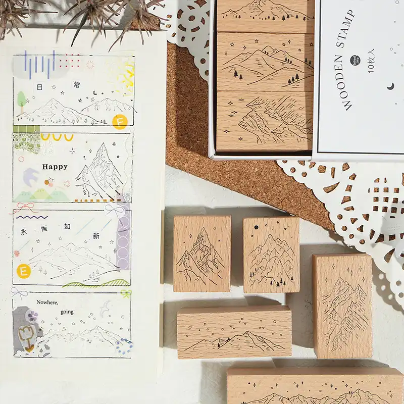 60pcs Cute Wooden Rubber Stamp DIY Diary Craft Card Making Scrapbooking Stamp Set
