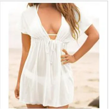 Ladies Summer Mini Dress New Sexy V-neck Soild Color Beach Sundress Short Sleeves Fashionable Female's Short Vestido Hot Selling
Ladies Summer Mini Dress New Sexy V-neck Soild Color Beach Sundress Short Sleeves Fashionable Female's Short Vestido Hot Selling