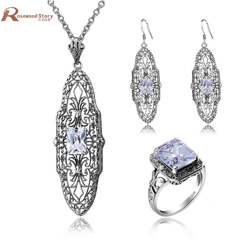 Victorian Vintage Jewelry Set for Women Cubic White Zirconia Crystal Jewelry Sets Real 925 Sterling Silver CZ Jewelry
Victorian Vintage Jewelry Set for Women Cubic White Zirconia Crystal Jewelry Sets Real 925 Sterling Silver CZ Jewelry