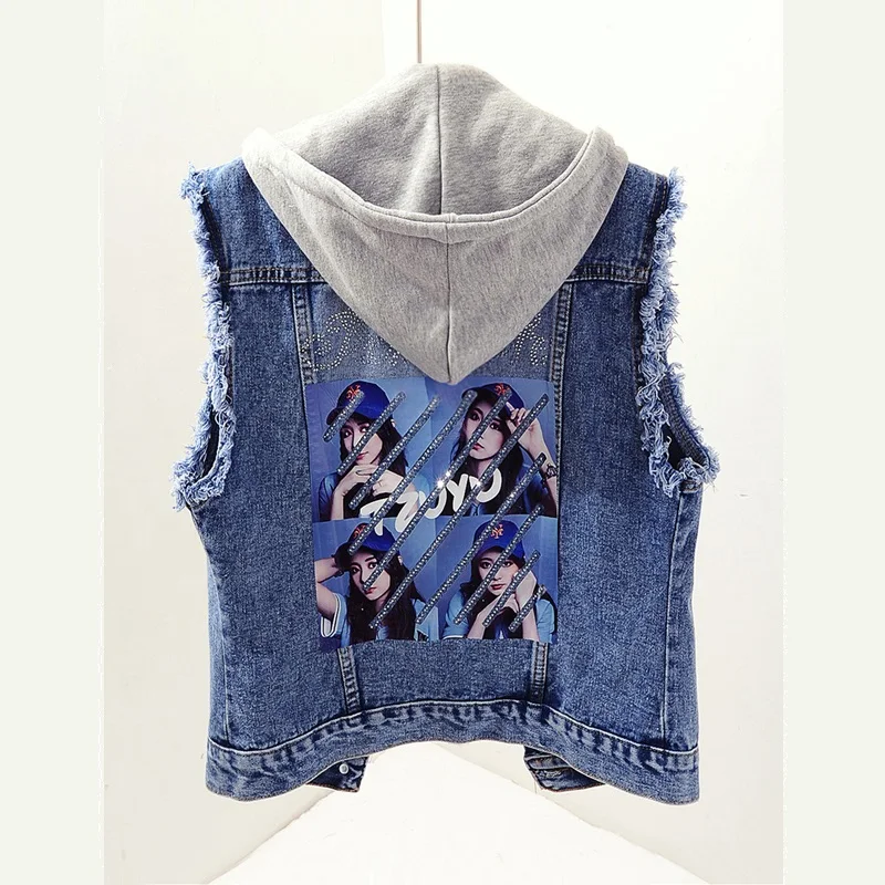 Hooded Jeans Vest 2019 Spring Summer New Korean Fashion Printing Sleeveless Jacket Coat Ladies Slim Short Denim Vest Waistcoat
Hooded Jeans Vest 2019 Spring Summer New Korean Fashion Printing Sleeveless Jacket Coat Ladies Slim Short Denim Vest Waistcoat