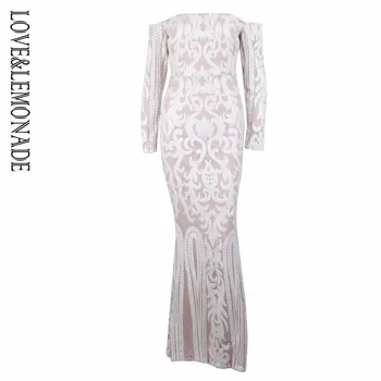 LOVE & LEMONADE White strapless collar geometric figure sequined Long dress LM0635
LOVE & LEMONADE White strapless collar geometric figure sequined Long dress LM0635