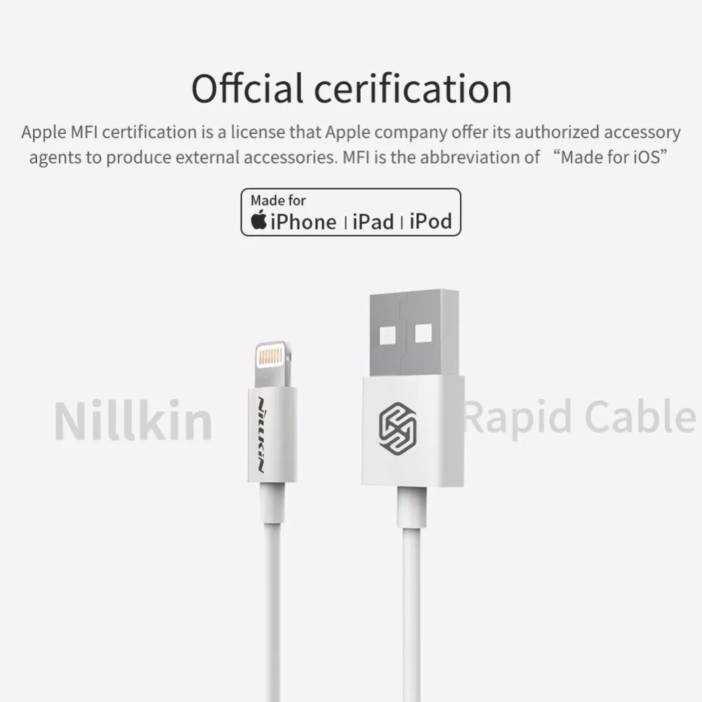 NILLKIN Rapid Cable For apple iphone X XS Max 8 plus 7 XR 5s MFI offcial cerification for Lightning quick charge cable Data line
NILLKIN Rapid Cable For apple iphone X XS Max 8 plus 7 XR 5s MFI offcial cerification for Lightning quick charge cable Data line