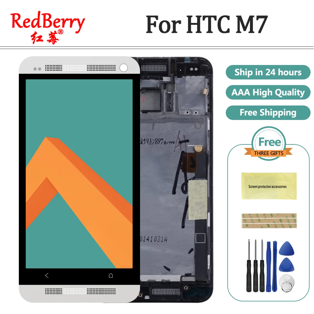 4.7'' inch 801e Single SIM for HTC One M7 LCD Display Touch Screen Digitizer Assembly with Frame For HTC One M7 Display + tools 
4.7'' inch 801e Single SIM for HTC One M7 LCD Display Touch Screen Digitizer Assembly with Frame For HTC One M7 Display + tools