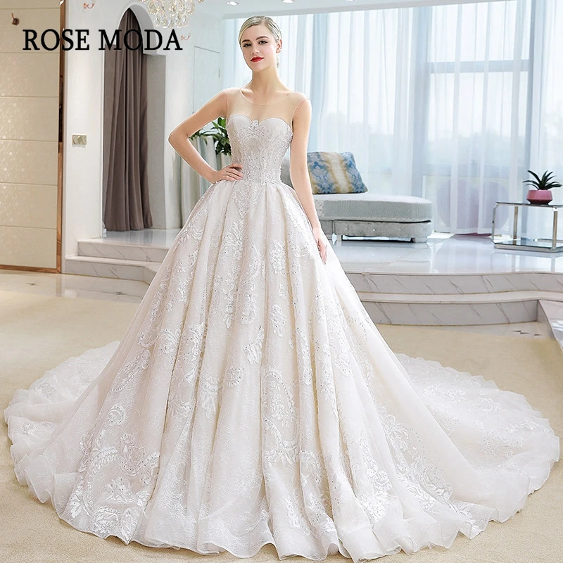 Роскошное кружевное свадебное платье Rose Moda с длинным шлейфом Свадебное бальное