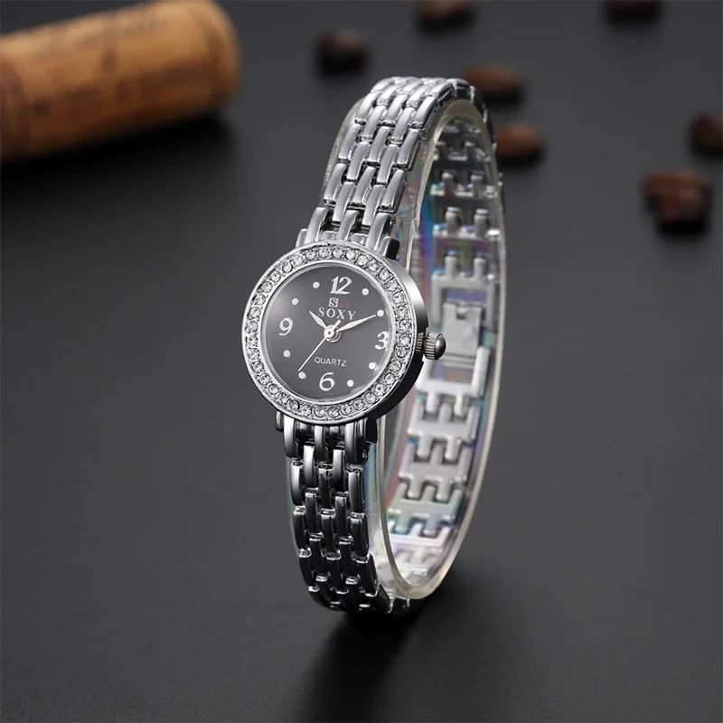 Женские кварцевые наручные часы Серебристый браслет стразы элегантные TME0018 |