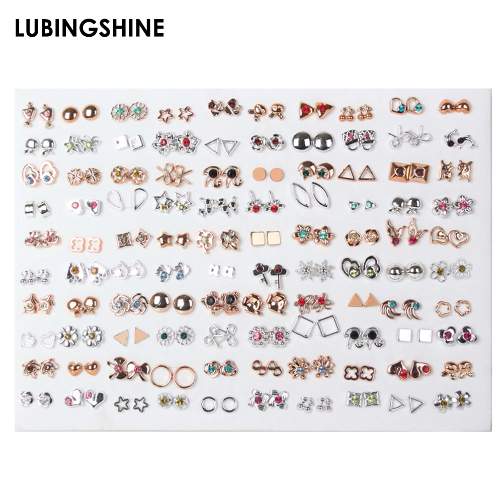 100pair/set Mix Style Gold Silver Color Flower Stud Earring Set Crystal Bowknot Heart Earrings For Women Girl Fashion Jewelry
100pair/set Mix Style Gold Silver Color Flower Stud Earring Set Crystal Bowknot Heart Earrings For Women Girl Fashion Jewelry