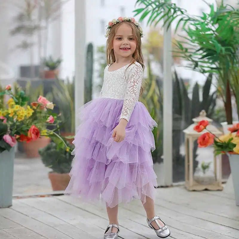 New Girls Princess Dresses Lace Flower Tiered Tulle Maxi Dress Long Sleeve For Wedding Party Children Clothes E17104
New Girls Princess Dresses Lace Flower Tiered Tulle Maxi Dress Long Sleeve For Wedding Party Children Clothes E17104