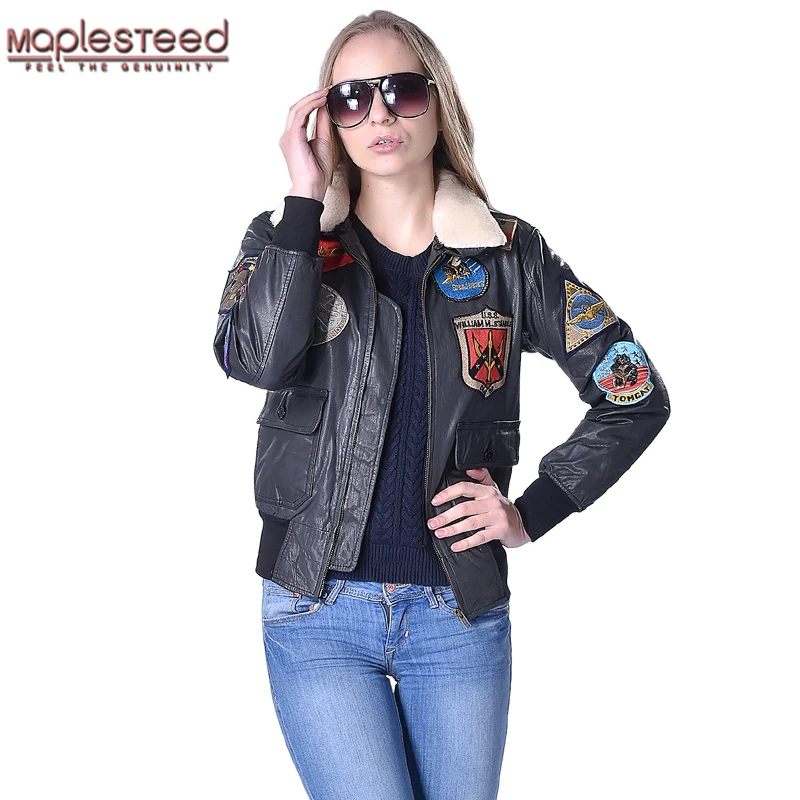 MAPLESTEED Women Leather Jacket Genuine Cowhide Wool Fur Collar Air Force Flight Jacket Pilot Biker Motorcycle Coat Winter 181
MAPLESTEED Women Leather Jacket Genuine Cowhide Wool Fur Collar Air Force Flight Jacket Pilot Biker Motorcycle Coat Winter 181
