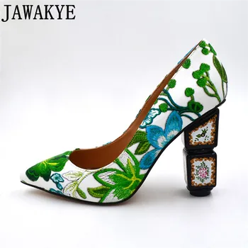 Spring summer Shoes Women embroidery flower 10 cm square high heels Pumps 2018 runway bridal wedding shoes zapatos mujer
Spring summer Shoes Women embroidery flower 10 cm square high heels Pumps 2018 runway bridal wedding shoes zapatos mujer