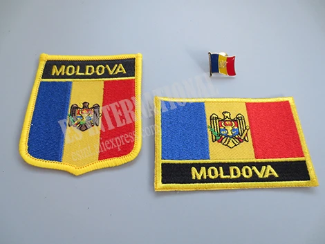 National Flag Embroidery Patches and Metal Flag Lapel Pin MOLDOVA