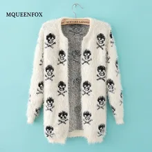 2019 automne nouveau femmes cardigan manteau mode crânes tricot laine chandail chaud à manches longues lâche hippocampe chandail manteau(China)