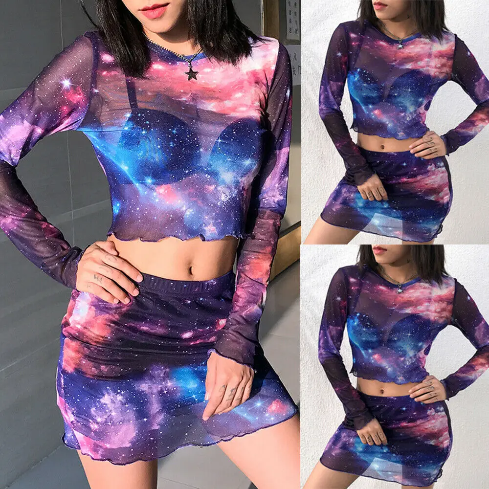 Women Sexy 2Pcs Set See-through Bodycon Skirts +Crop Tops Blouse Clubwear Long Sleeve Mesh Sheer Crop Top
Women Sexy 2Pcs Set See-through Bodycon Skirts +Crop Tops Blouse Clubwear Long Sleeve Mesh Sheer Crop Top