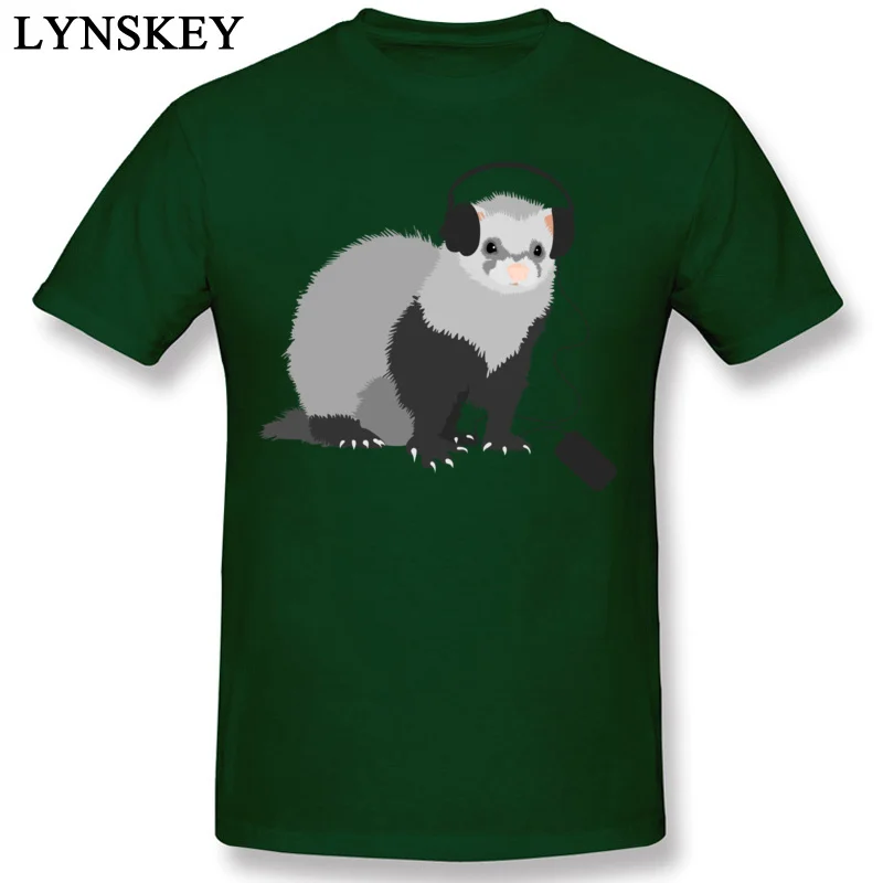 High Quality Street T Shirts 100% Cotton Funny Music Loving Ferret Round Neck Men Tops T Shirt Birthday Summer Fall Tee Shirts dark green
