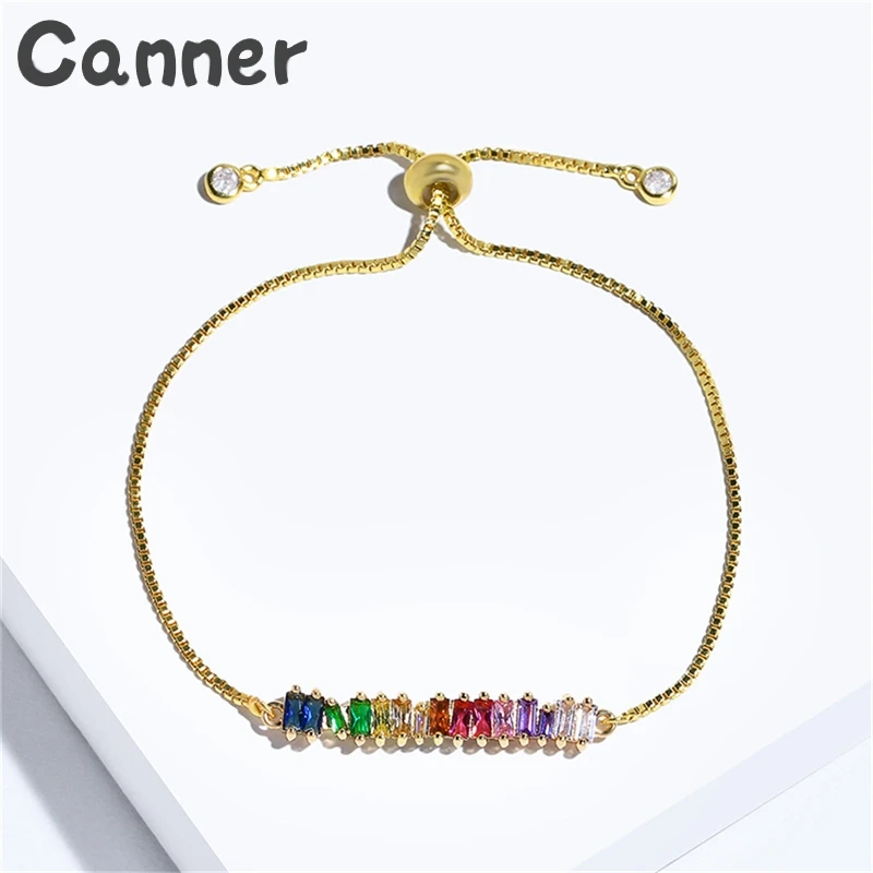 Canner Gold Crystal Rainbow Bar Bracelet Girls Adjustable Zirconia Rectangle Bar Connector Chain Bracelets For Women Gifts A40
Canner Gold Crystal Rainbow Bar Bracelet Girls Adjustable Zirconia Rectangle Bar Connector Chain Bracelets For Women Gifts A40