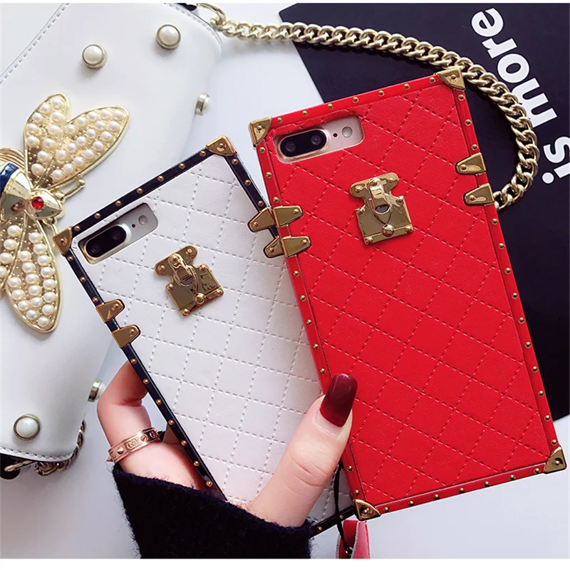 LUDI Europe Geometric Pattern Gold Button PU Phone Case For iphone 7 Case for iphone X 6S 6 8 Plus Back Cover Luxury Fashion 7