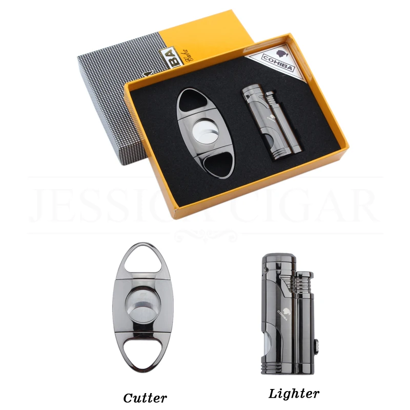 COHIBA Cigar Accessories Set Windproof Butane Jet Torch Lighter Metal Zigarren Cutter Sharp Guillotina Cigar Lighter Cutter Set
COHIBA Cigar Accessories Set Windproof Butane Jet Torch Lighter Metal Zigarren Cutter Sharp Guillotina Cigar Lighter Cutter Set