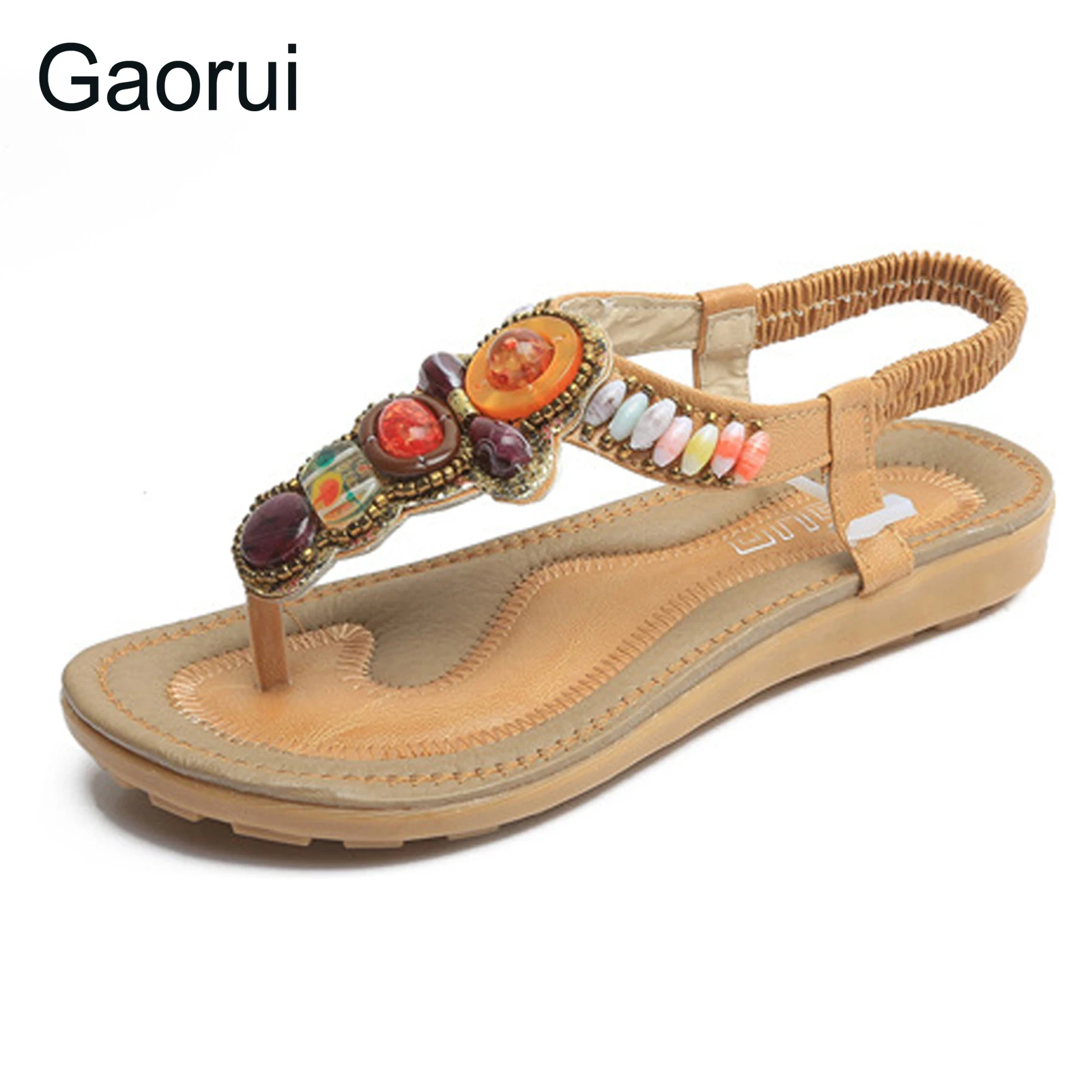 GAORUI Summer Women Sandals 2017 String Bead Flip Flops Elastic Band Casual Flats Shoes For Woman Bohemia Vintage Beach | Обувь